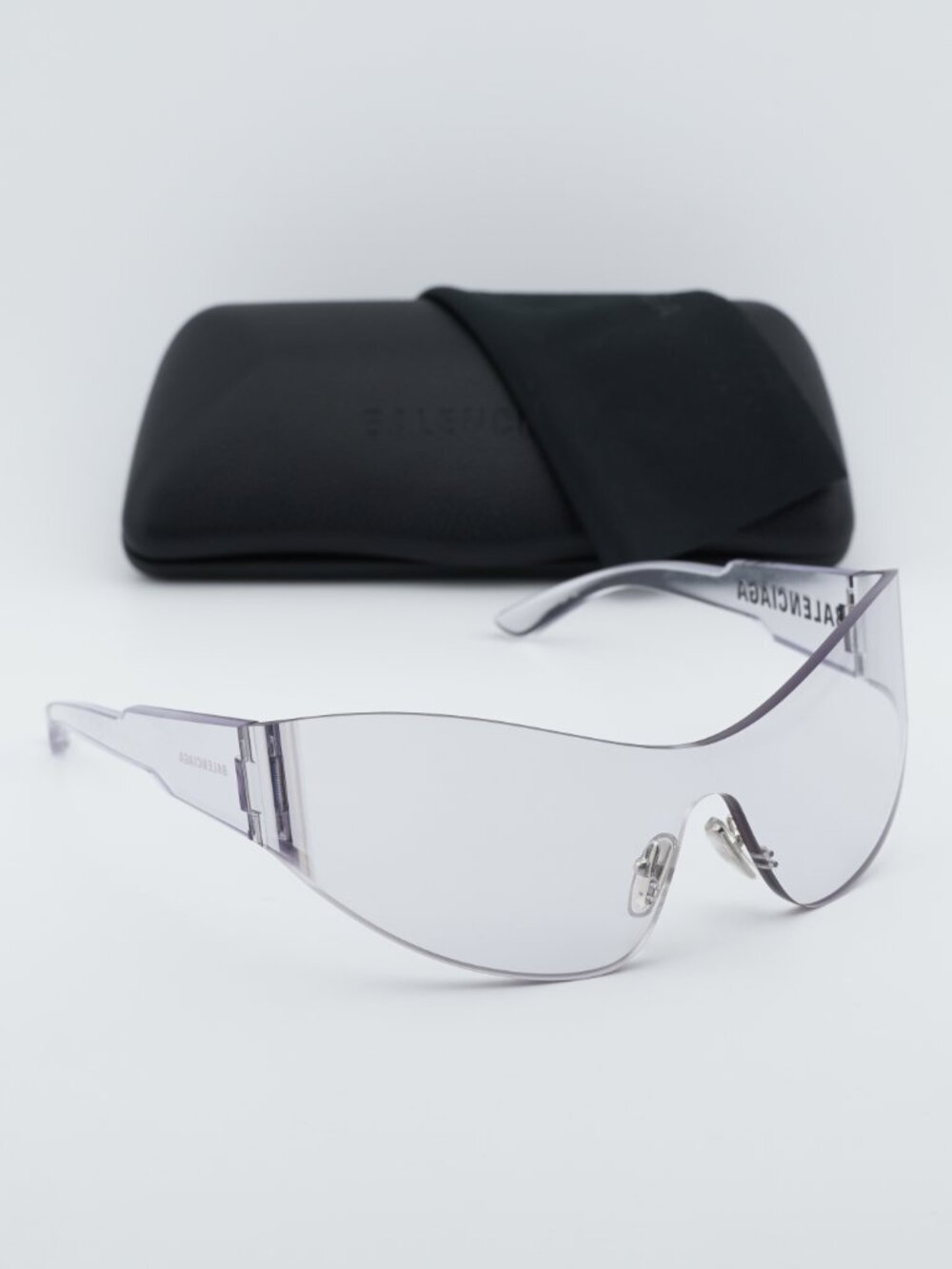 Balenciaga BB0257S 002 Women Cat Eye Rimless Sunglasses - Clear - Picture 8 of 10